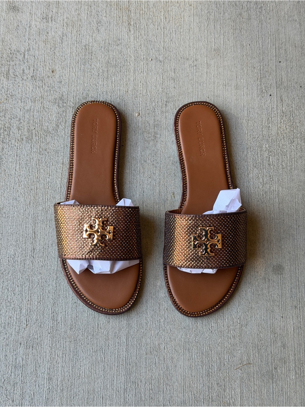 Tory Burch Metallic Brown Miller Slide Sandals
